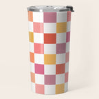 Orange, Pink & Yellow Checkered Pattern Travel Mug Gallery Image 2