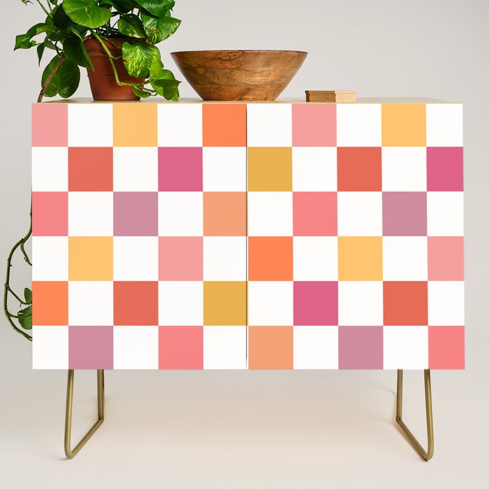 Orange, Pink & Yellow Checkered Pattern Credenza Gallery Image 1