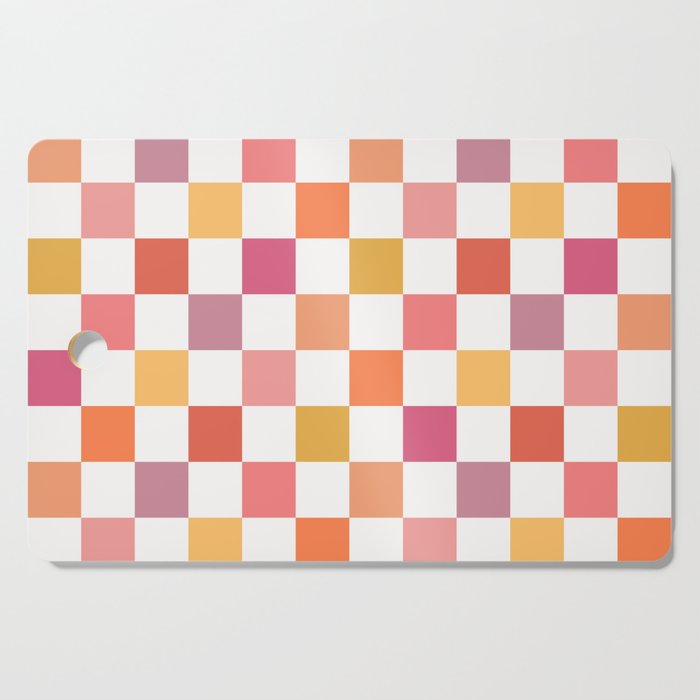 Orange, Pink & Yellow Checkered Pattern Cutting Board Gallery Image 1