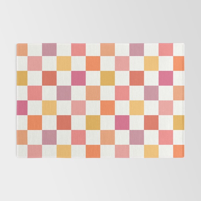 Orange, Pink & Yellow Checkered Pattern Rug Gallery Image 2
