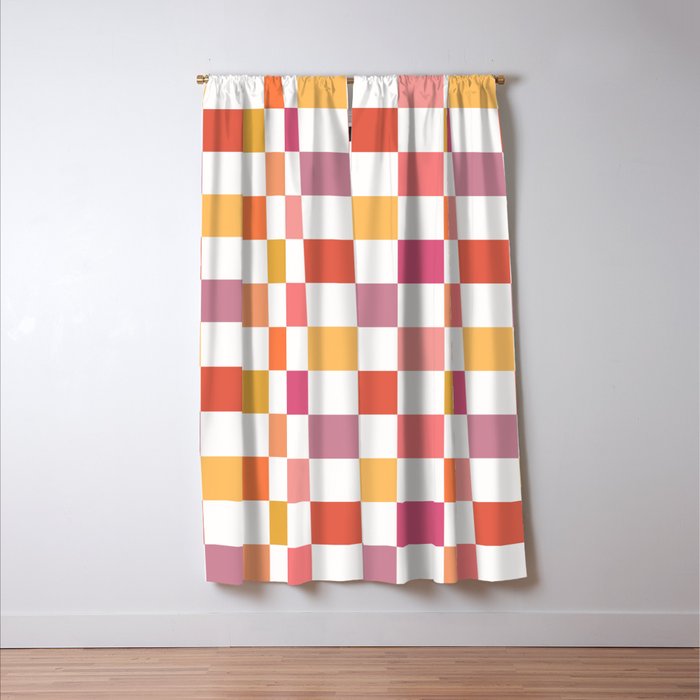 Orange, Pink & Yellow Checkered Pattern Window Curtain Gallery Image 3