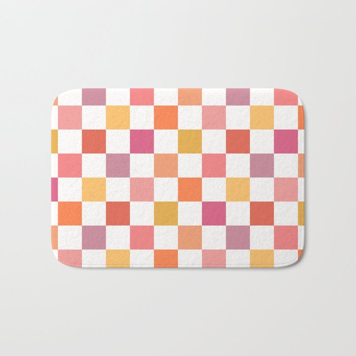 Orange, Pink & Yellow Checkered Pattern Bath Mat Gallery Image 1