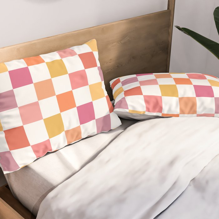 Orange, Pink & Yellow Checkered Pattern Pillow Sham Gallery Image 2