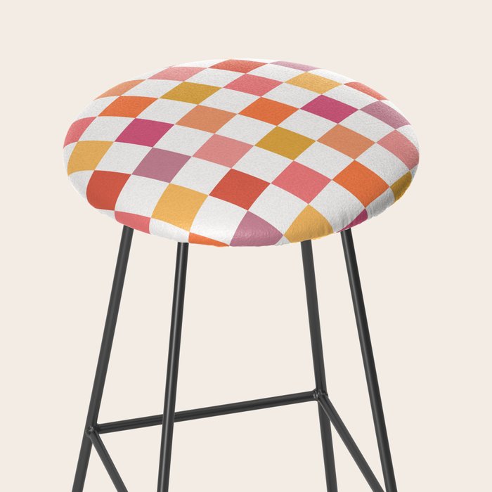 Orange, Pink & Yellow Checkered Pattern Stool Gallery Image 2