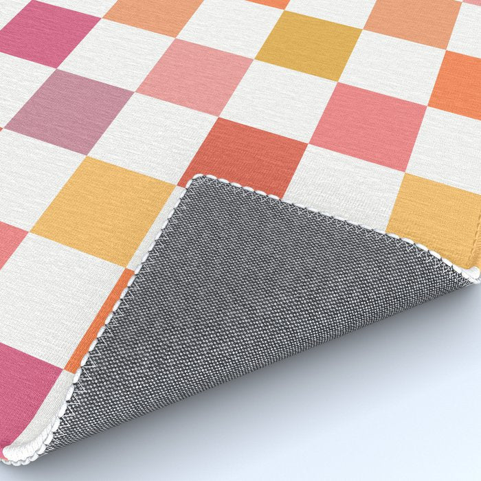 Orange, Pink & Yellow Checkered Pattern Rug Gallery Image 4