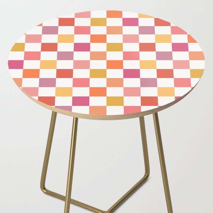 Orange, Pink & Yellow Checkered Pattern Side Table Gallery Image 2