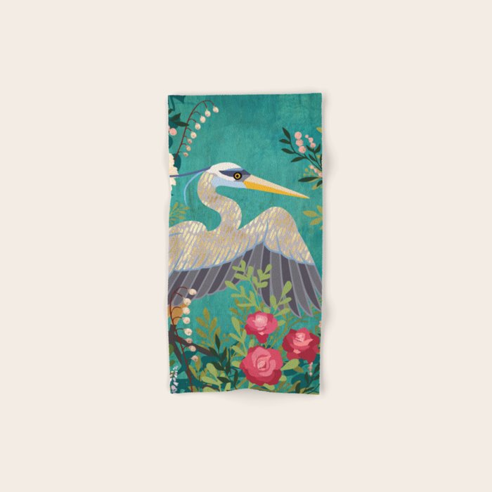 Bohemian Floral Heron Bath Towel Gallery Image 1