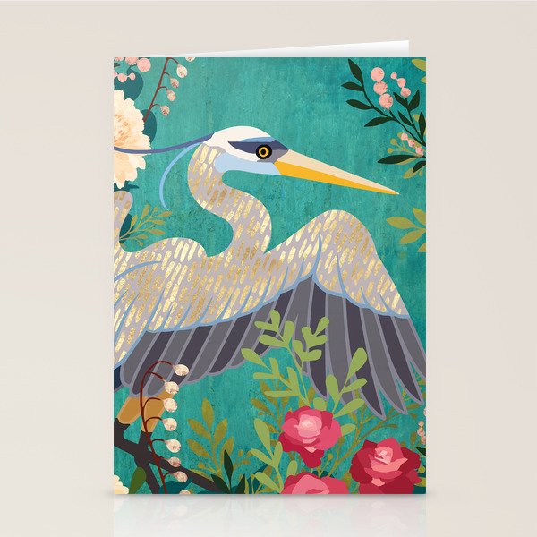 Bohemian Floral Heron Stationery Card Gallery Image 1
