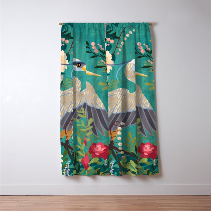 Bohemian Floral Heron Window Curtain Gallery Image 3