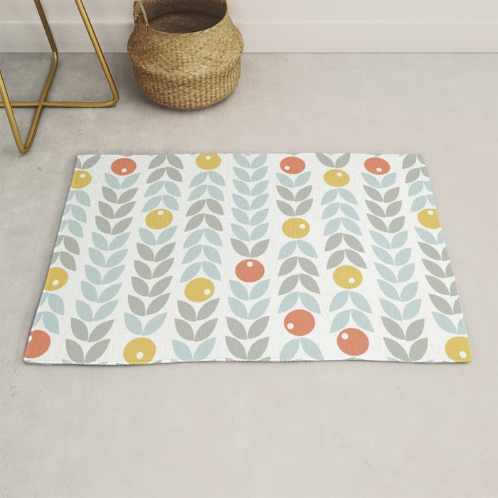 Mid Century Modern Retro Leaf and Circle Pattern Rug Gallery Image 1