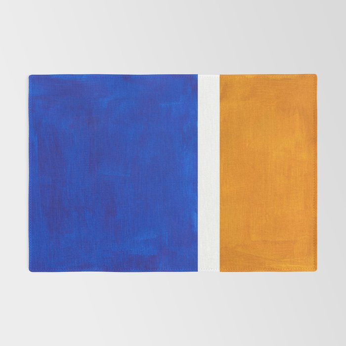 Phthalo Blue Yellow Ochre Mid Century Modern Abstract Minimalist Rothko Color Field Squares Rug Gallery Image 2