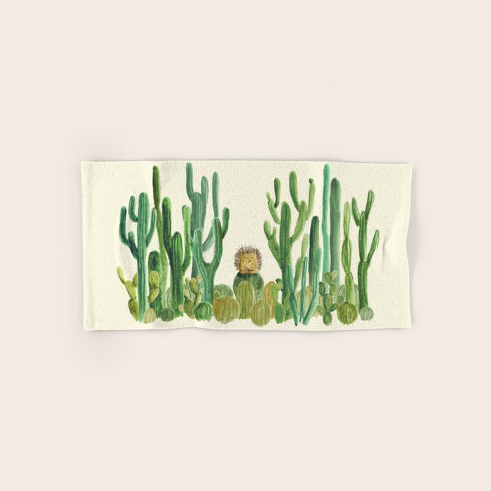 In my happy place - hedgehog meditating in cactus jungle Bath Towel Gallery Image 1