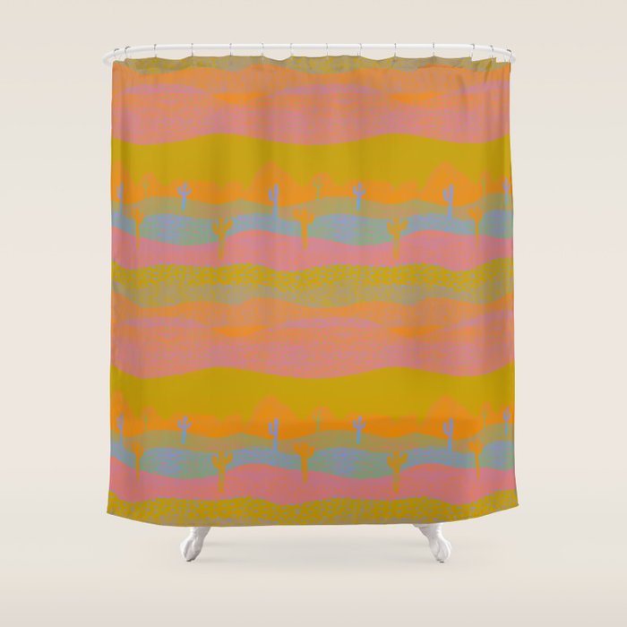 Vintage Western Desert Landscape in Dusty Neon Shower Curtain Gallery Image 1