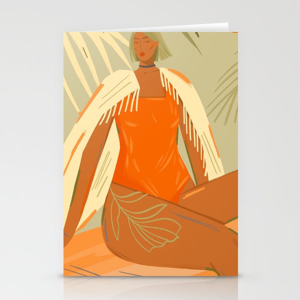 girl in a blanket on the beach Stationery Card Gallery Image 2