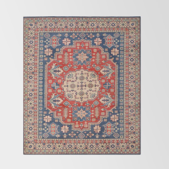 Red And Blue Madallion Kazak Handmade Rug Throw Blanket Gallery Image 2