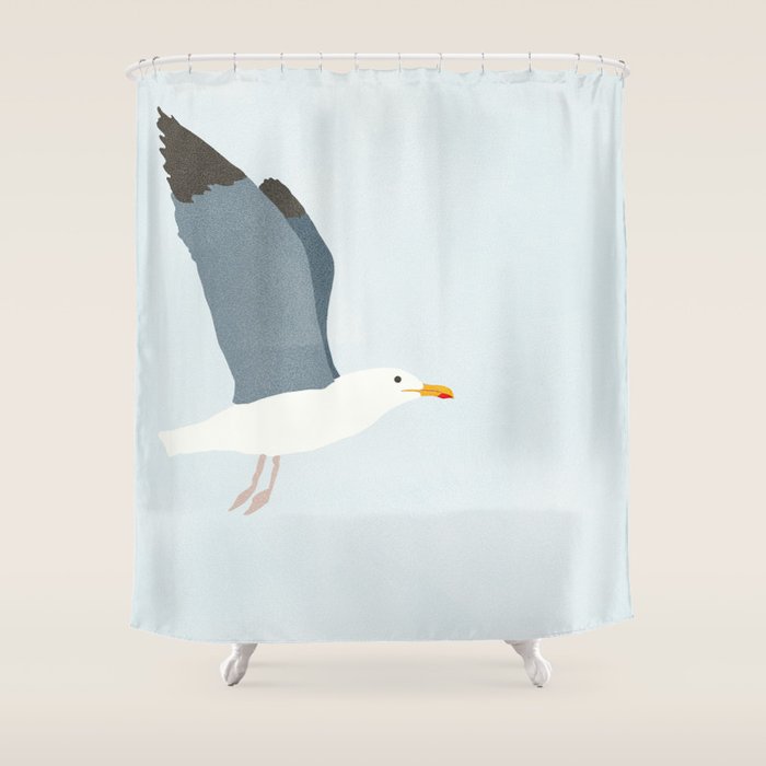 Seagull in Flight Illustration Shower Curtain Gallery Image 1
