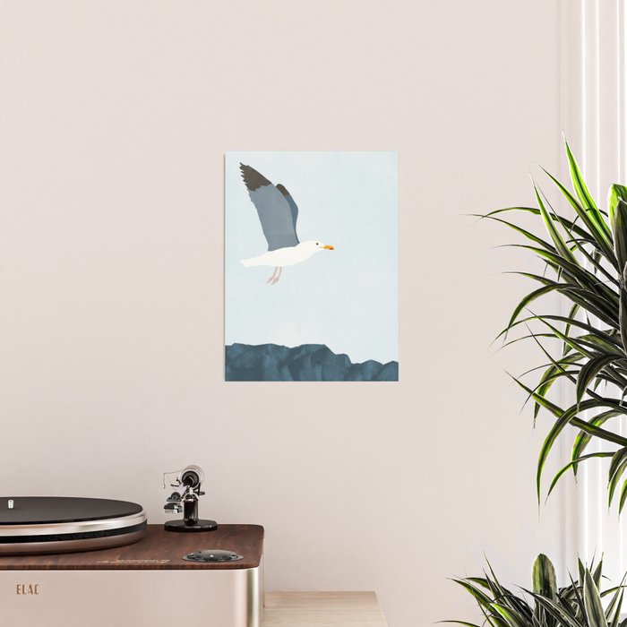 Seagull in Flight Illustration Poster Gallery Image 2