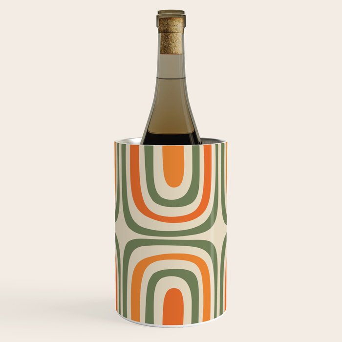 Retro Abstract Boho Confaab Pattern in Mossy Olive Green Orange Beige Wine Chiller Gallery Image 1