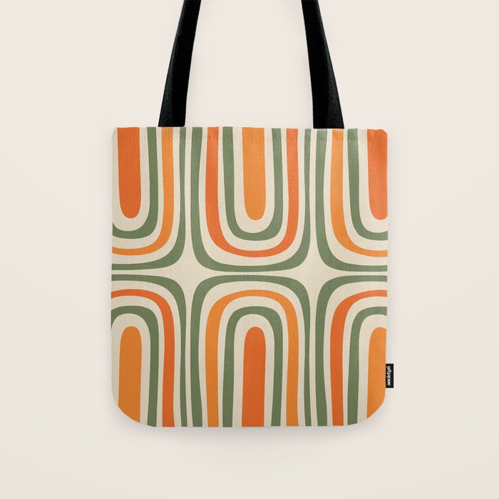 Retro Abstract Boho Confaab Pattern in Mossy Olive Green Orange Beige Tote Bag Gallery Image 1