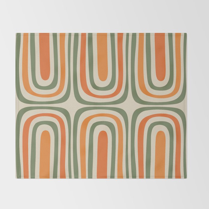 Retro Abstract Boho Confaab Pattern in Mossy Olive Green Orange Beige Throw Blanket Gallery Image 2