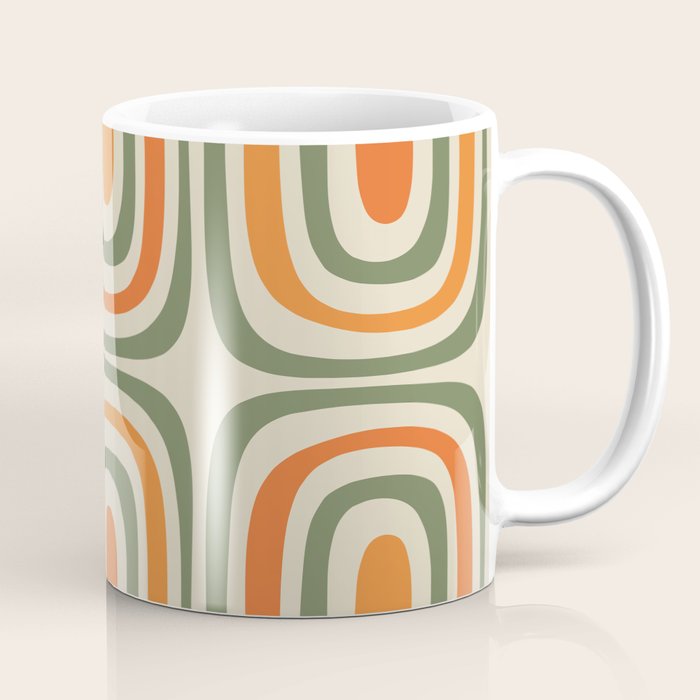 Retro Abstract Boho Confaab Pattern in Mossy Olive Green Orange Beige Coffee Mug Gallery Image 1