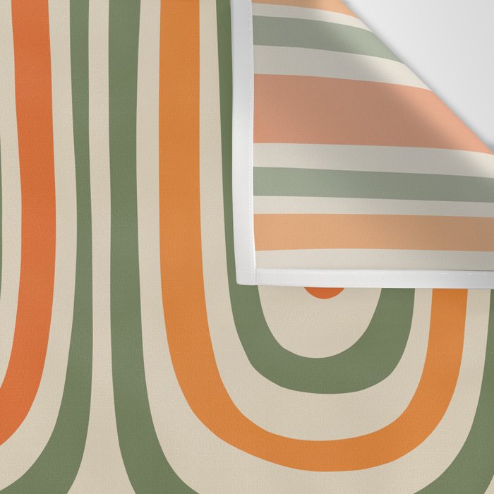 Retro Abstract Boho Confaab Pattern in Mossy Olive Green Orange Beige Wall Tapestry Gallery Image 3