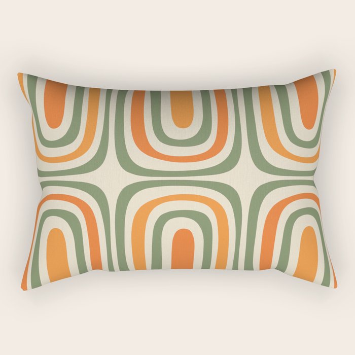Retro Abstract Boho Confaab Pattern in Mossy Olive Green Orange Beige Rectangular Pillow Gallery Image 1