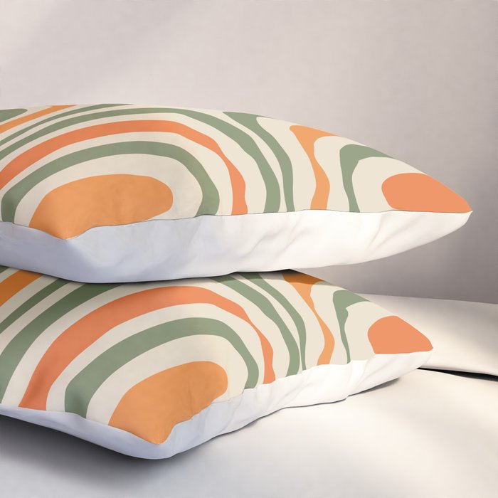 Retro Abstract Boho Confaab Pattern in Mossy Olive Green Orange Beige Pillow Sham Gallery Image 3