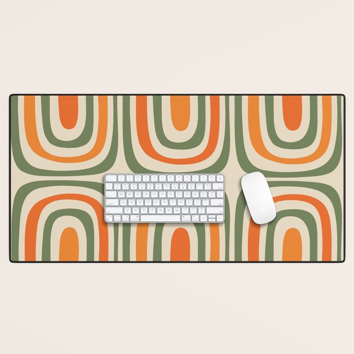 Retro Abstract Boho Confaab Pattern in Mossy Olive Green Orange Beige Desk Mat Gallery Image 1