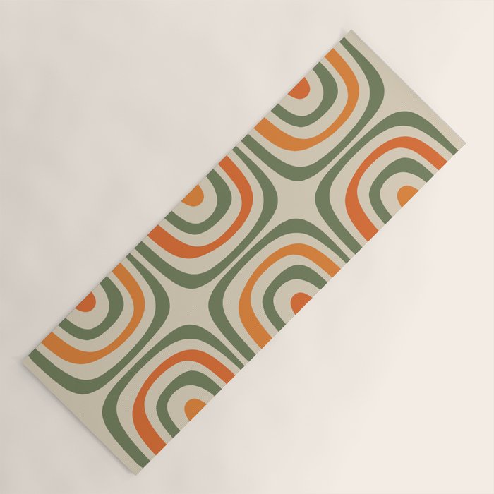 Retro Abstract Boho Confaab Pattern in Mossy Olive Green Orange Beige Yoga Mat Gallery Image 1
