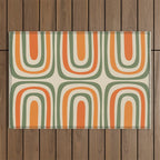 Retro Abstract Boho Confaab Pattern in Mossy Olive Green Orange Beige Outdoor Rug Gallery Image 1