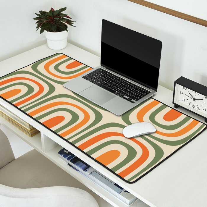 Retro Abstract Boho Confaab Pattern in Mossy Olive Green Orange Beige Desk Mat Gallery Image 2