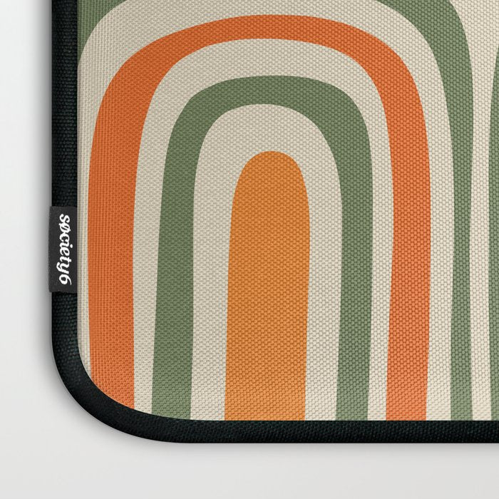 Retro Abstract Boho Confaab Pattern in Mossy Olive Green Orange Beige Laptop Sleeve Gallery Image 3