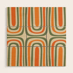 Retro Abstract Boho Confaab Pattern in Mossy Olive Green Orange Beige Wood Wall Art Gallery Image 1