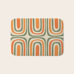 Retro Abstract Boho Confaab Pattern in Mossy Olive Green Orange Beige Bath Mat Gallery Image 1
