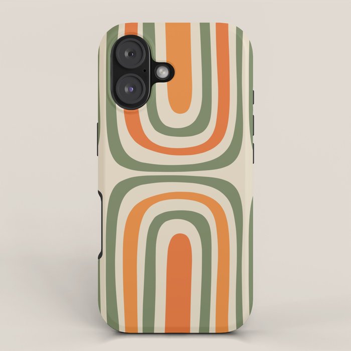 Retro Abstract Boho Confaab Pattern in Mossy Olive Green Orange Beige iPhone Case Gallery Image 1