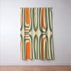 Retro Abstract Boho Confaab Pattern in Mossy Olive Green Orange Beige Window Curtain Gallery Image 3