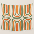 Retro Abstract Boho Confaab Pattern in Mossy Olive Green Orange Beige Wall Tapestry Gallery Image 4