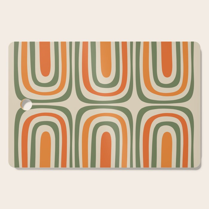 Retro Abstract Boho Confaab Pattern in Mossy Olive Green Orange Beige Cutting Board Gallery Image 1