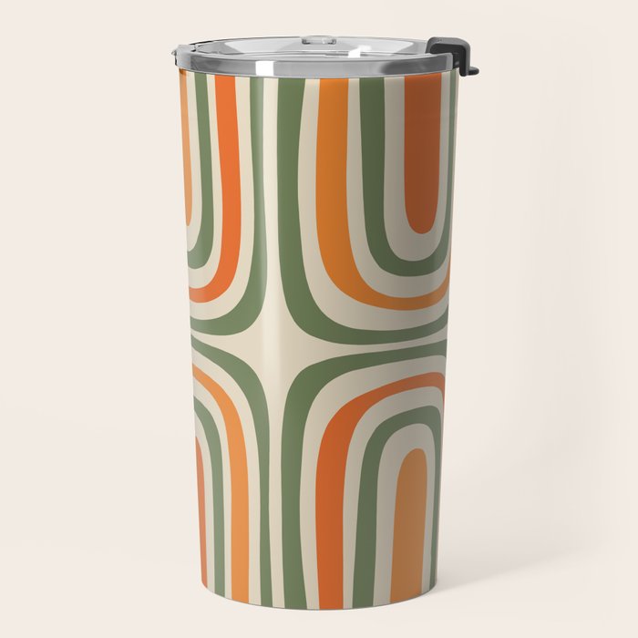 Retro Abstract Boho Confaab Pattern in Mossy Olive Green Orange Beige Travel Mug Gallery Image 2
