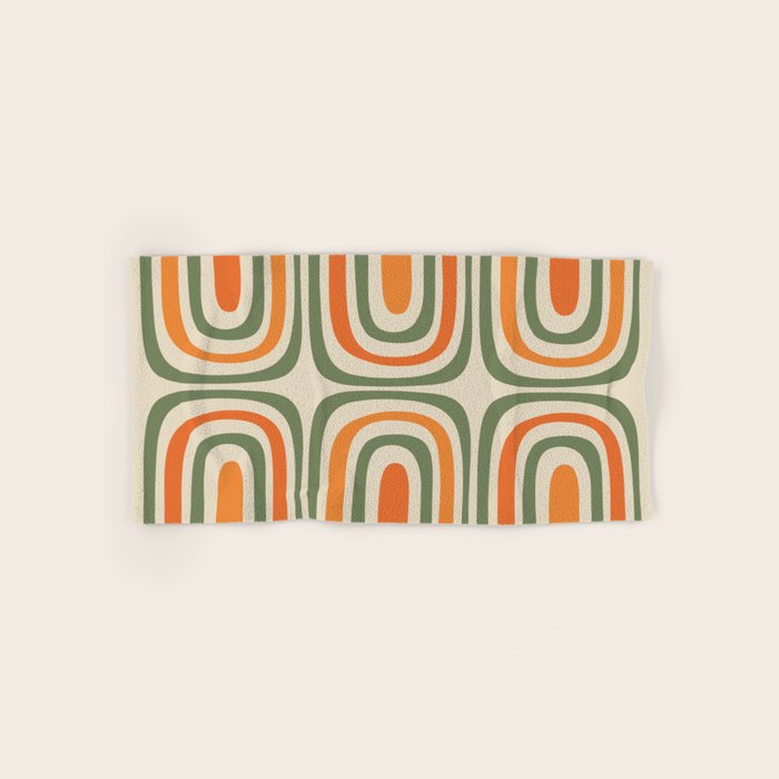 Retro Abstract Boho Confaab Pattern in Mossy Olive Green Orange Beige Bath Towel Gallery Image 1