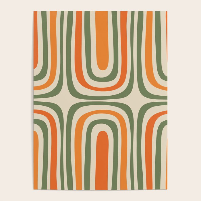 Retro Abstract Boho Confaab Pattern in Mossy Olive Green Orange Beige Poster Gallery Image 4