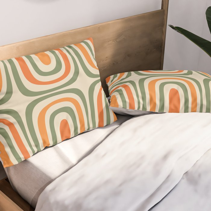 Retro Abstract Boho Confaab Pattern in Mossy Olive Green Orange Beige Pillow Sham Gallery Image 2