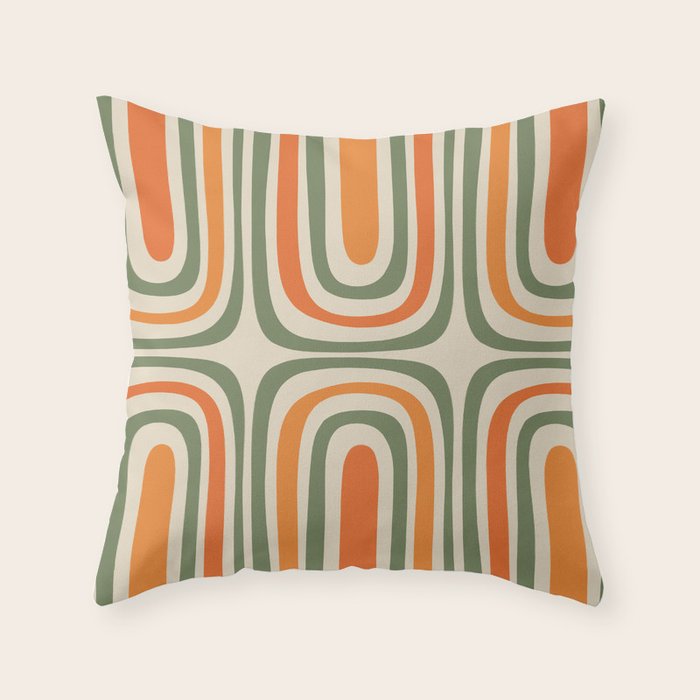 Retro Abstract Boho Confaab Pattern in Mossy Olive Green Orange Beige Throw Pillow Gallery Image 6