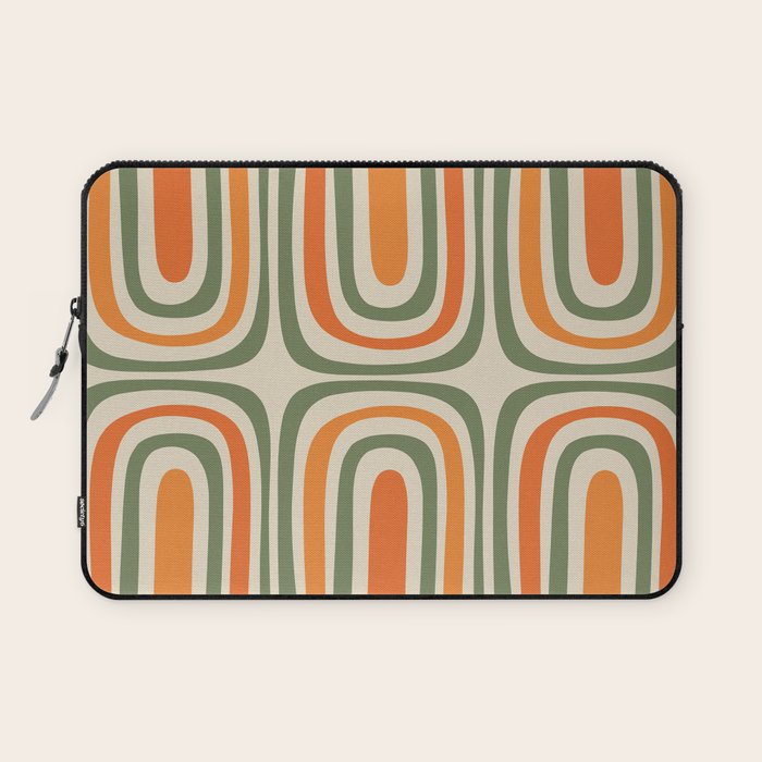 Retro Abstract Boho Confaab Pattern in Mossy Olive Green Orange Beige Laptop Sleeve Gallery Image 1