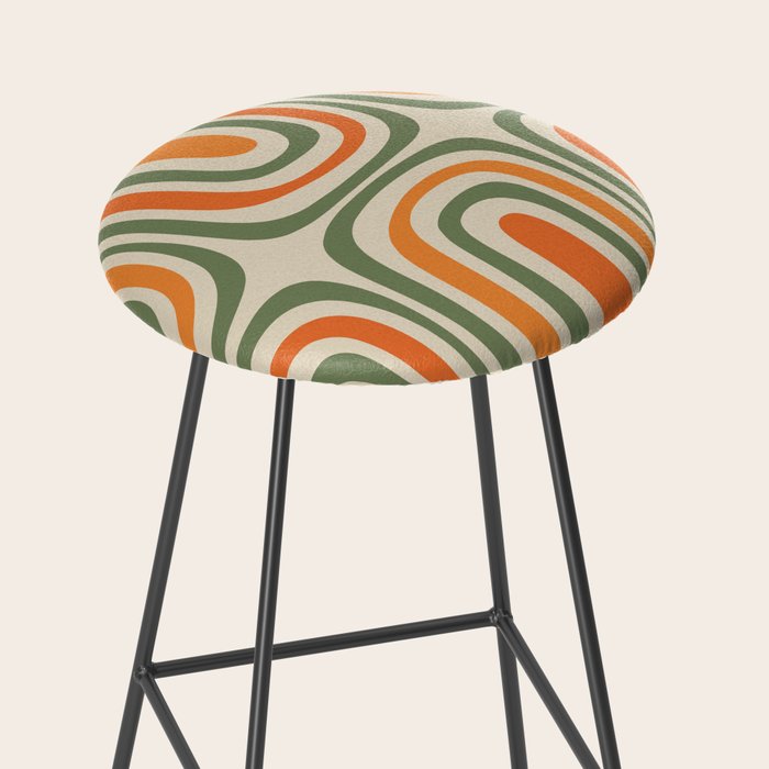 Retro Abstract Boho Confaab Pattern in Mossy Olive Green Orange Beige Stool Gallery Image 2