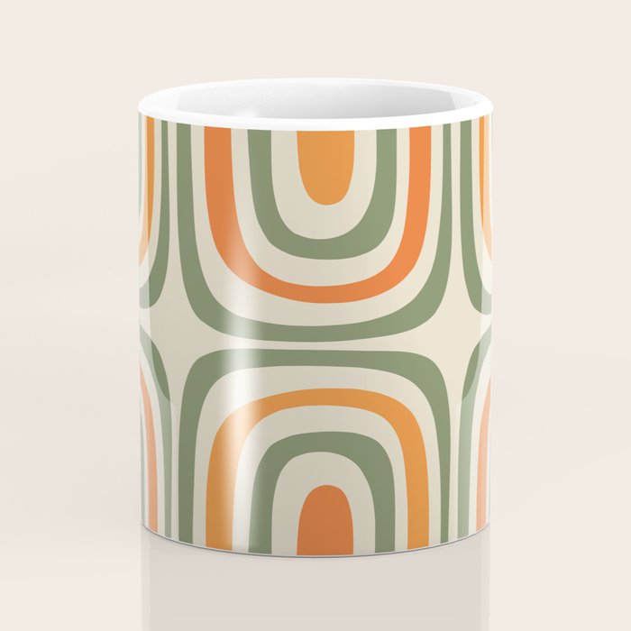Retro Abstract Boho Confaab Pattern in Mossy Olive Green Orange Beige Coffee Mug Gallery Image 4