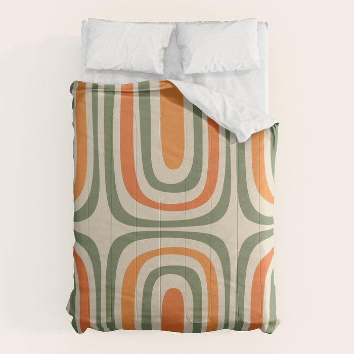 Retro Abstract Boho Confaab Pattern in Mossy Olive Green Orange Beige Comforter Gallery Image 6
