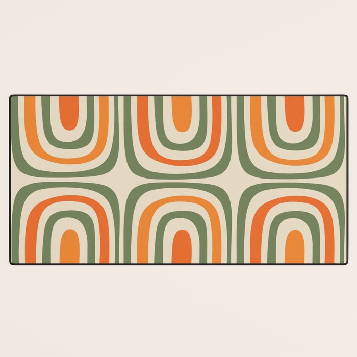 Retro Abstract Boho Confaab Pattern in Mossy Olive Green Orange Beige Desk Mat Gallery Image 3