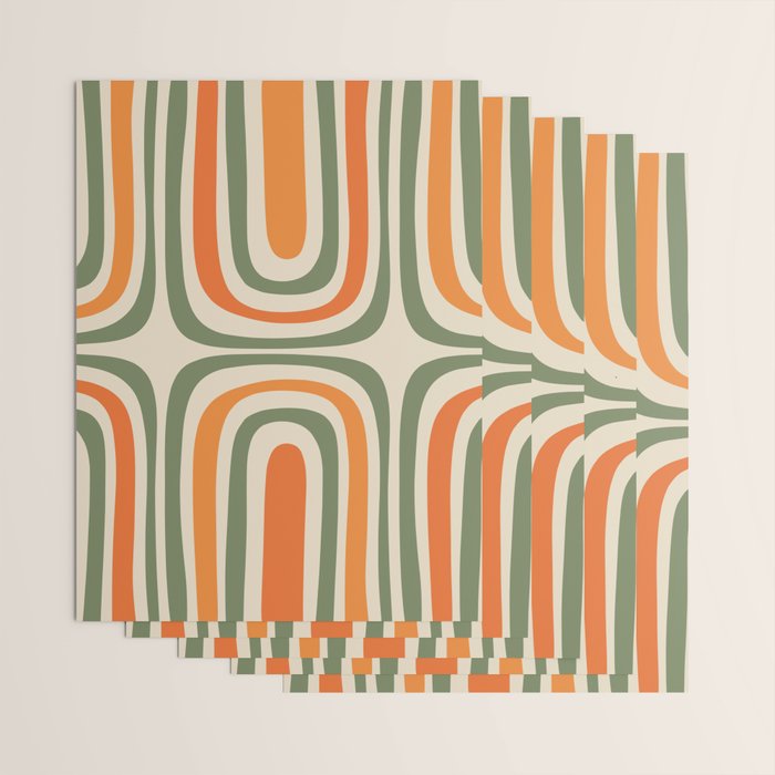Retro Abstract Boho Confaab Pattern in Mossy Olive Green Orange Beige Wrapping Paper Gallery Image 3